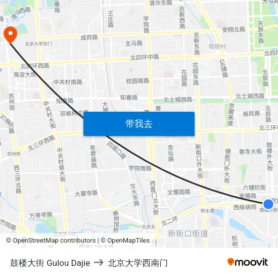 鼓楼大街 Gulou Dajie to 北京大学西南门 map