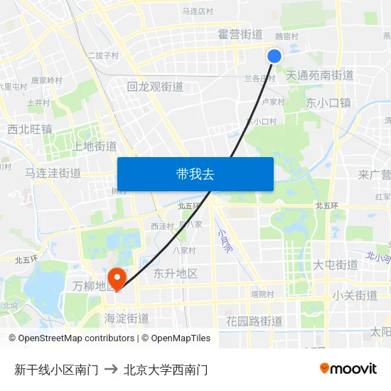 新干线小区南门 to 北京大学西南门 map
