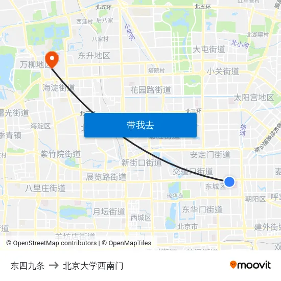 东四九条 to 北京大学西南门 map