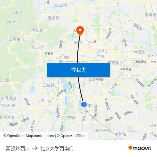 富强路西口 to 北京大学西南门 map
