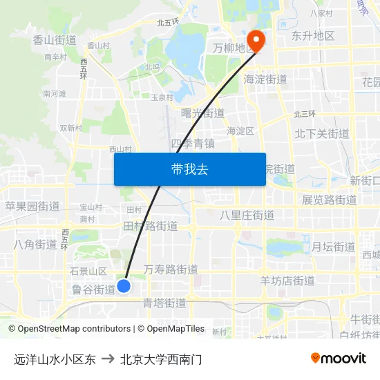 远洋山水小区东 to 北京大学西南门 map
