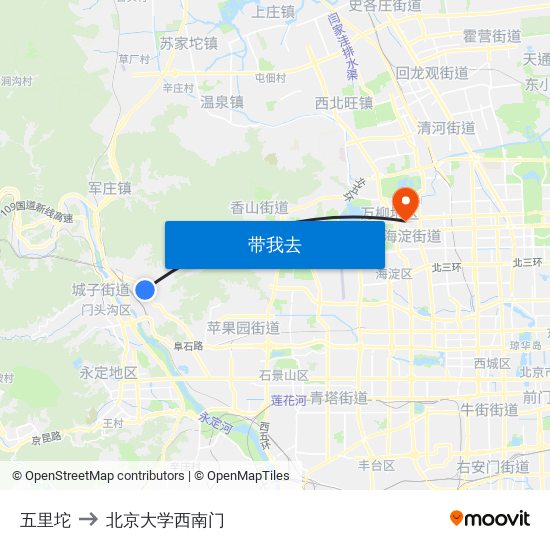 五里坨 to 北京大学西南门 map