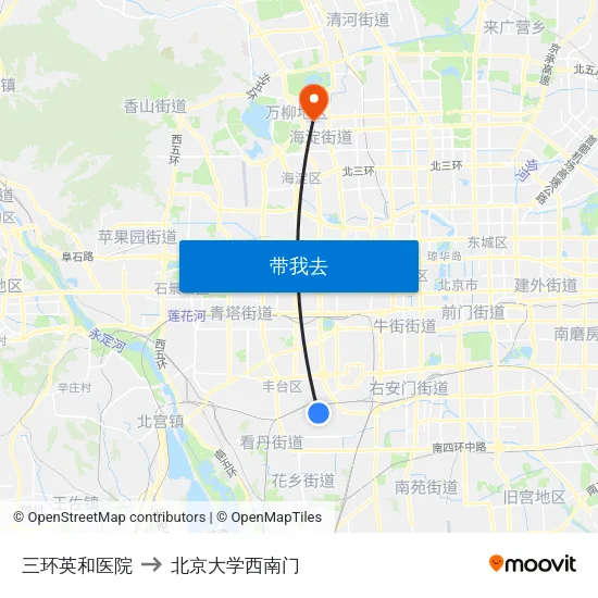 三环英和医院 to 北京大学西南门 map