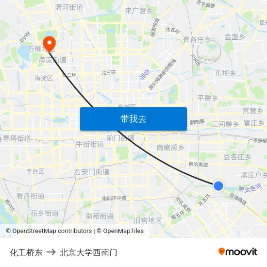 化工桥东 to 北京大学西南门 map