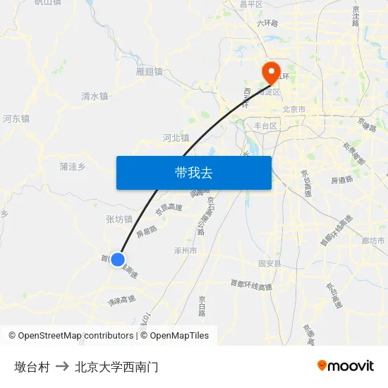 墩台村 to 北京大学西南门 map