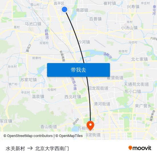 水关新村 to 北京大学西南门 map