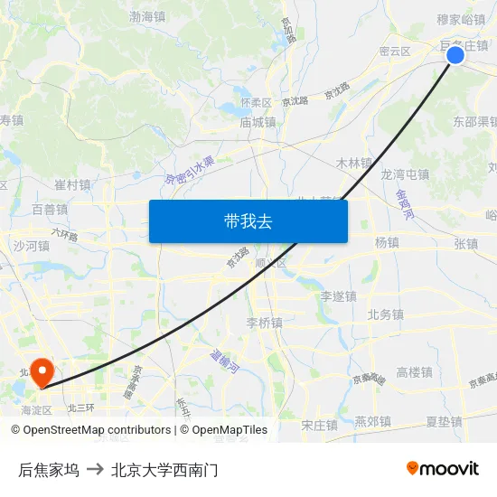 后焦家坞 to 北京大学西南门 map