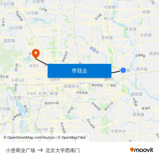 小堡商业广场 to 北京大学西南门 map