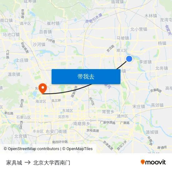家具城 to 北京大学西南门 map