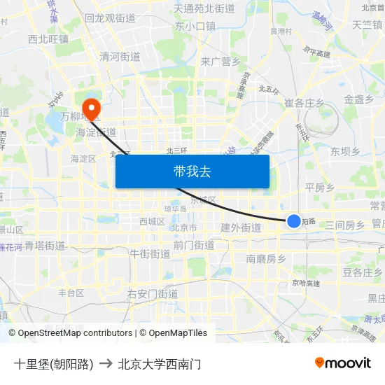 十里堡(朝阳路) to 北京大学西南门 map