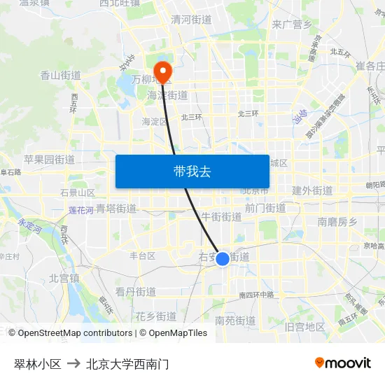 翠林小区 to 北京大学西南门 map