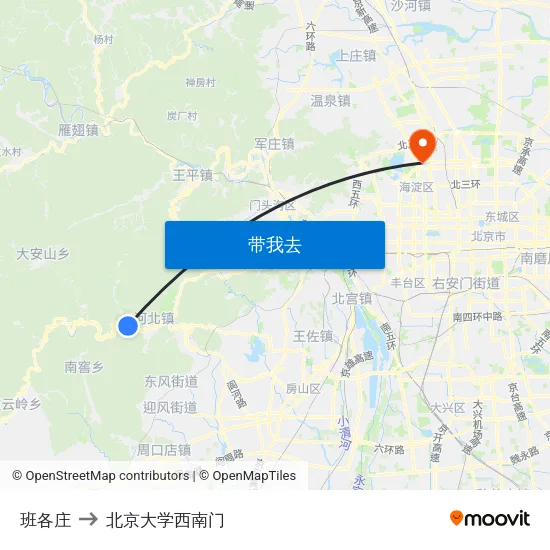 班各庄 to 北京大学西南门 map