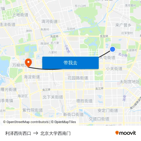 利泽西街西口 to 北京大学西南门 map