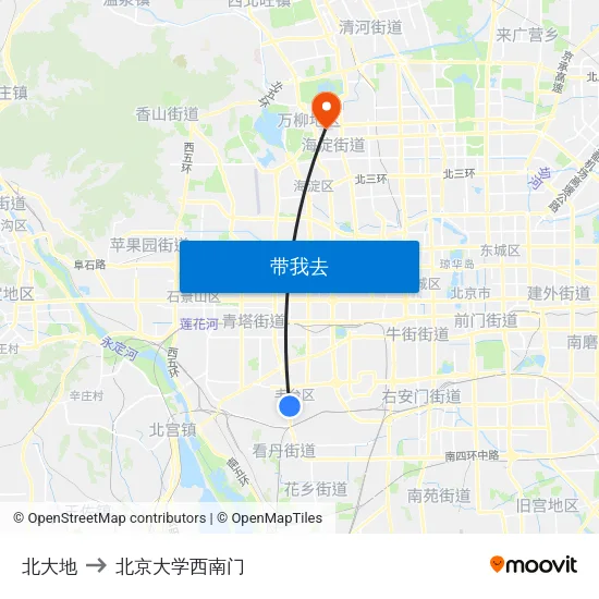 北大地 to 北京大学西南门 map