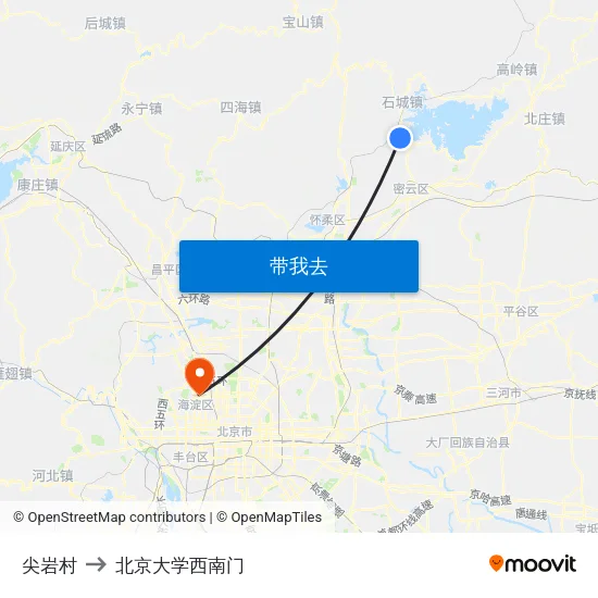 尖岩村 to 北京大学西南门 map