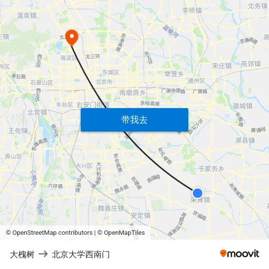 大槐树 to 北京大学西南门 map