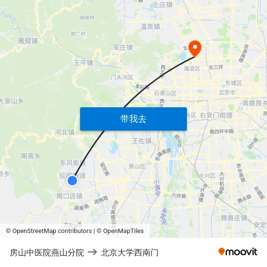 房山中医院燕山分院 to 北京大学西南门 map