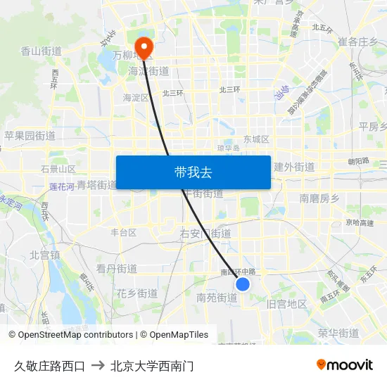 久敬庄路西口 to 北京大学西南门 map