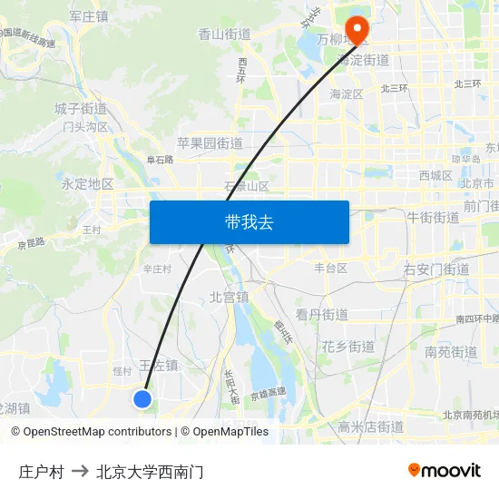 庄户村 to 北京大学西南门 map