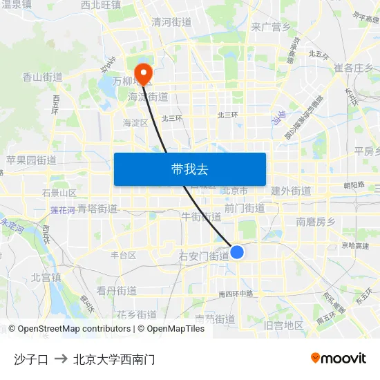 沙子口 to 北京大学西南门 map
