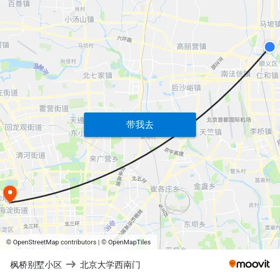 枫桥别墅小区 to 北京大学西南门 map