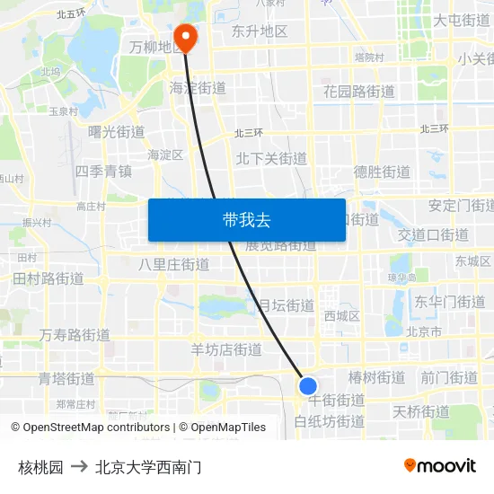 核桃园 to 北京大学西南门 map