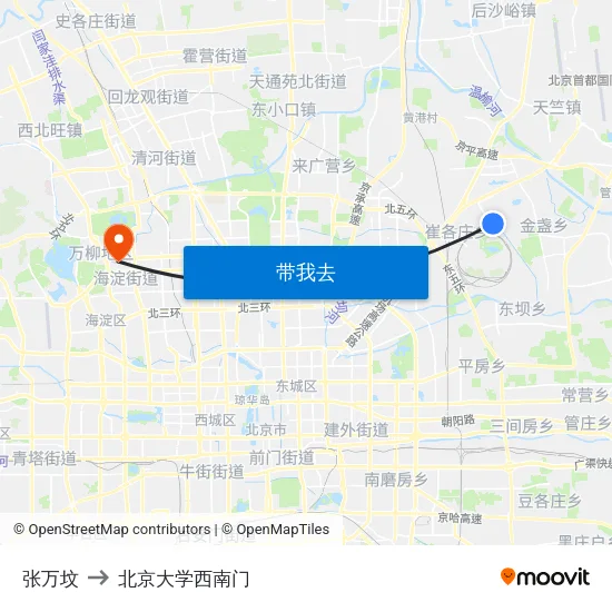 张万坟 to 北京大学西南门 map
