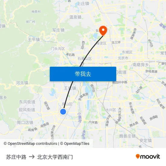 苏庄中路 to 北京大学西南门 map