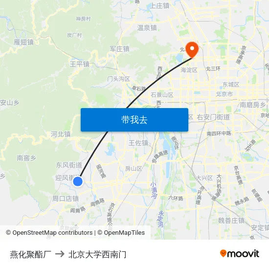 燕化聚酯厂 to 北京大学西南门 map