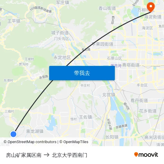 房山矿家属区南 to 北京大学西南门 map