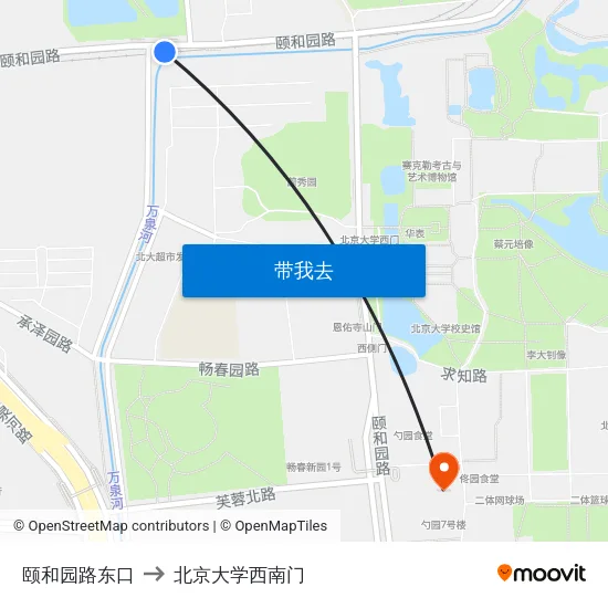 颐和园路东口 to 北京大学西南门 map