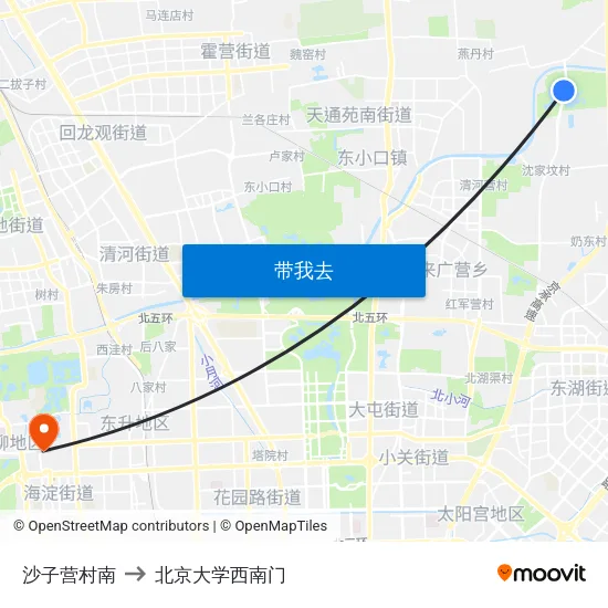 沙子营村南 to 北京大学西南门 map