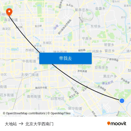 大地站 to 北京大学西南门 map