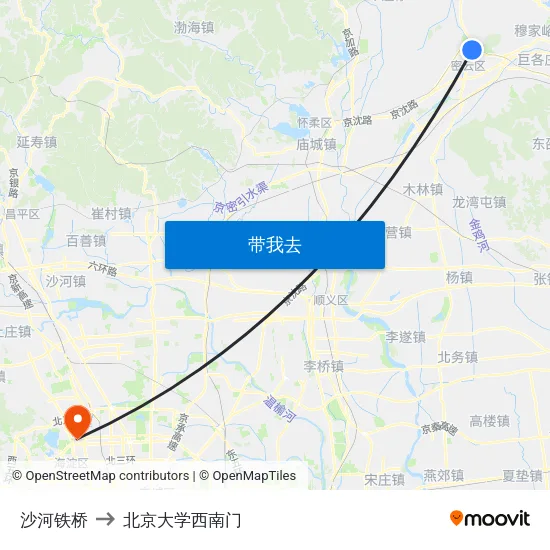 沙河铁桥 to 北京大学西南门 map