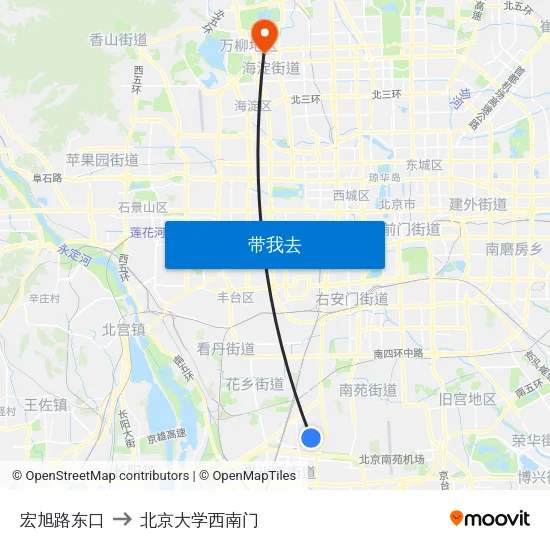 宏旭路东口 to 北京大学西南门 map