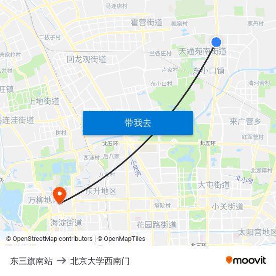 东三旗南站 to 北京大学西南门 map