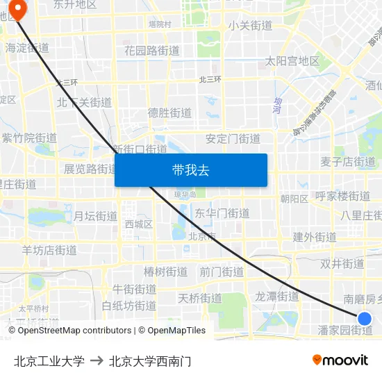 北京工业大学 to 北京大学西南门 map