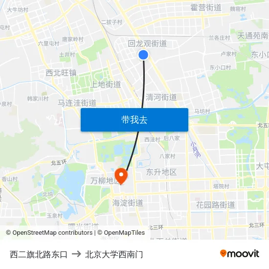 西二旗北路东口 to 北京大学西南门 map