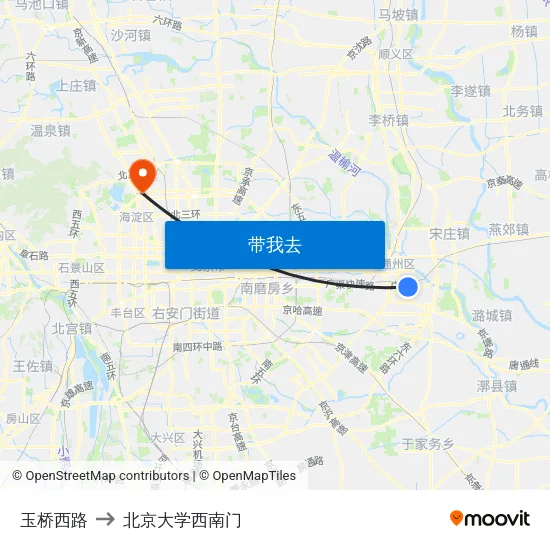 玉桥西路 to 北京大学西南门 map