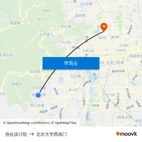 燕化设计院 to 北京大学西南门 map