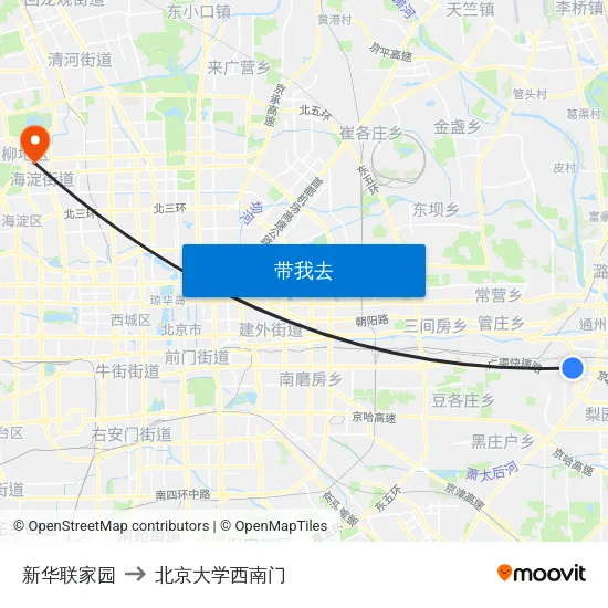 新华联家园 to 北京大学西南门 map