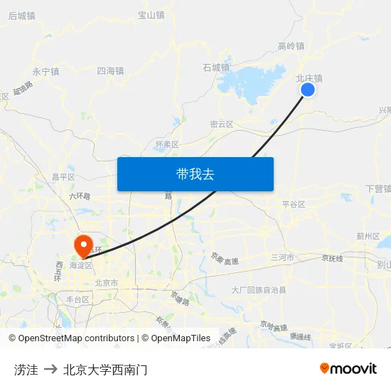 涝洼 to 北京大学西南门 map