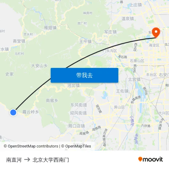 南直河 to 北京大学西南门 map