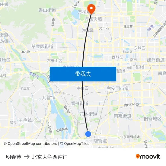 明春苑 to 北京大学西南门 map