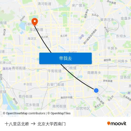 十八里店北桥 to 北京大学西南门 map