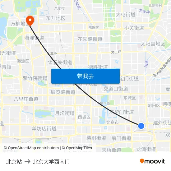 北京站 to 北京大学西南门 map