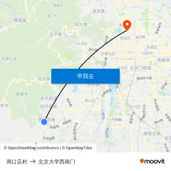 周口店村 to 北京大学西南门 map