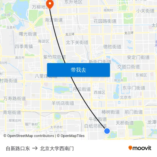 自新路口东 to 北京大学西南门 map