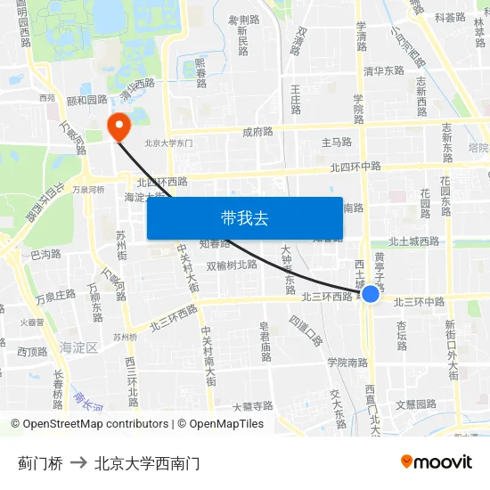 蓟门桥 to 北京大学西南门 map