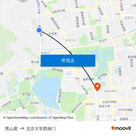 黑山扈 to 北京大学西南门 map